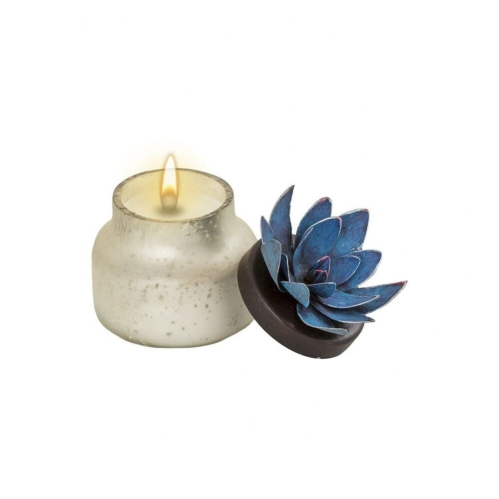 Single Wick Wax Candle with Floral Lid made of Glass Container/Metal
