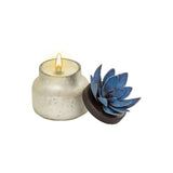 Single Wick Wax Candle with Floral Lid made of Glass Container/Metal