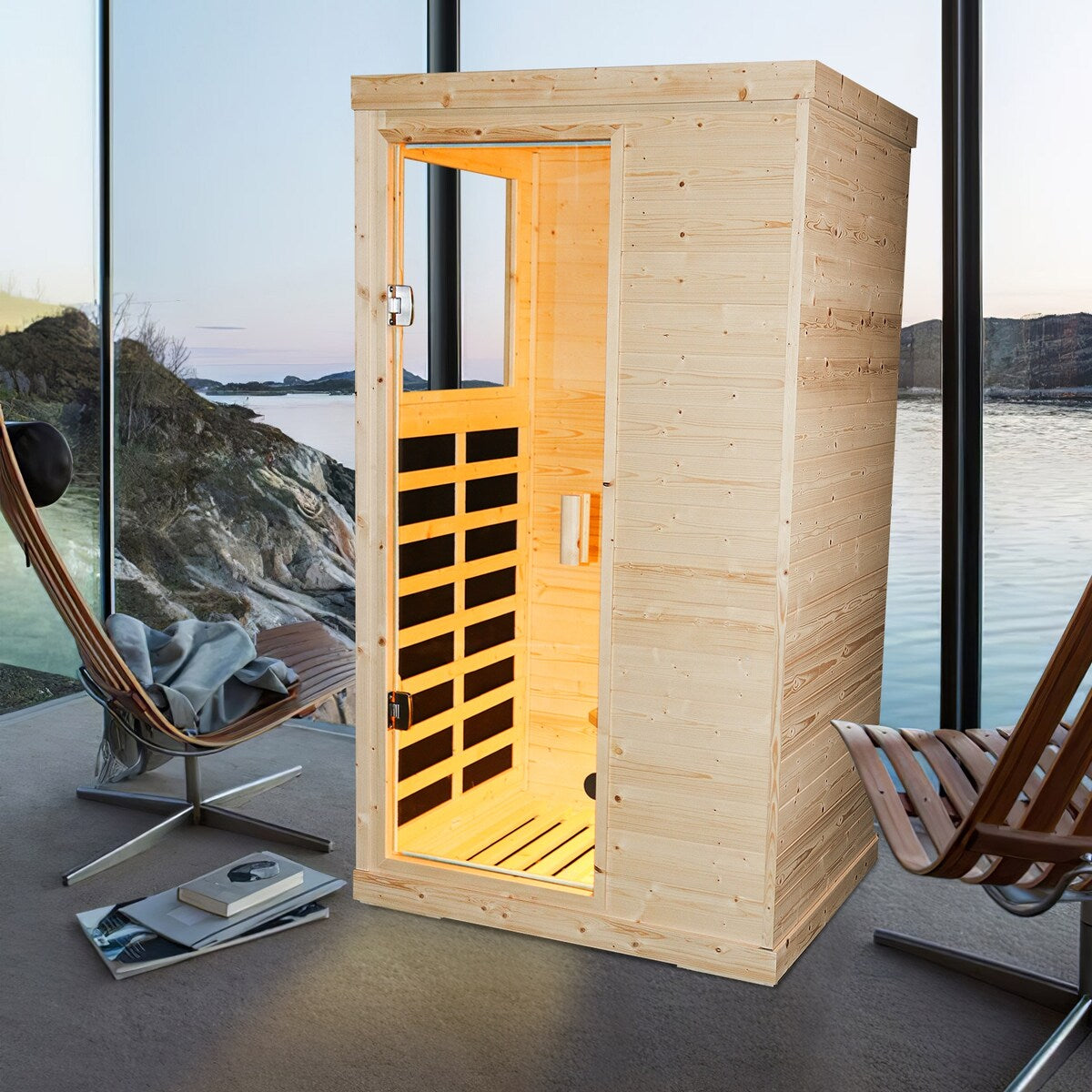 Single person spruce far infrared sauna hair