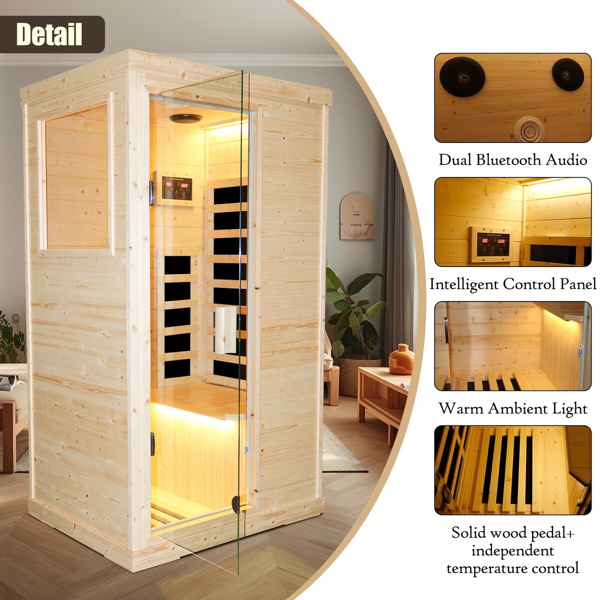Single person spruce far infrared sauna hair