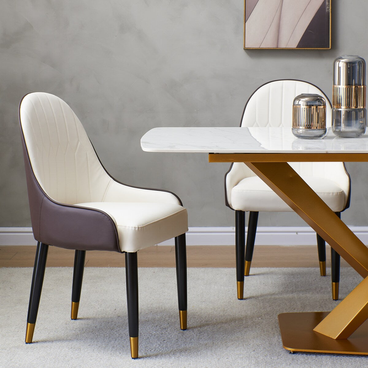 Sintered stone dinning table with 4 pcs Chairs ,Carrara white color , Modern Dinning table with solid Gold