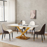 Sintered stone dinning table with 4 pcs Chairs ,Carrara white color , Modern Dinning table with solid Gold