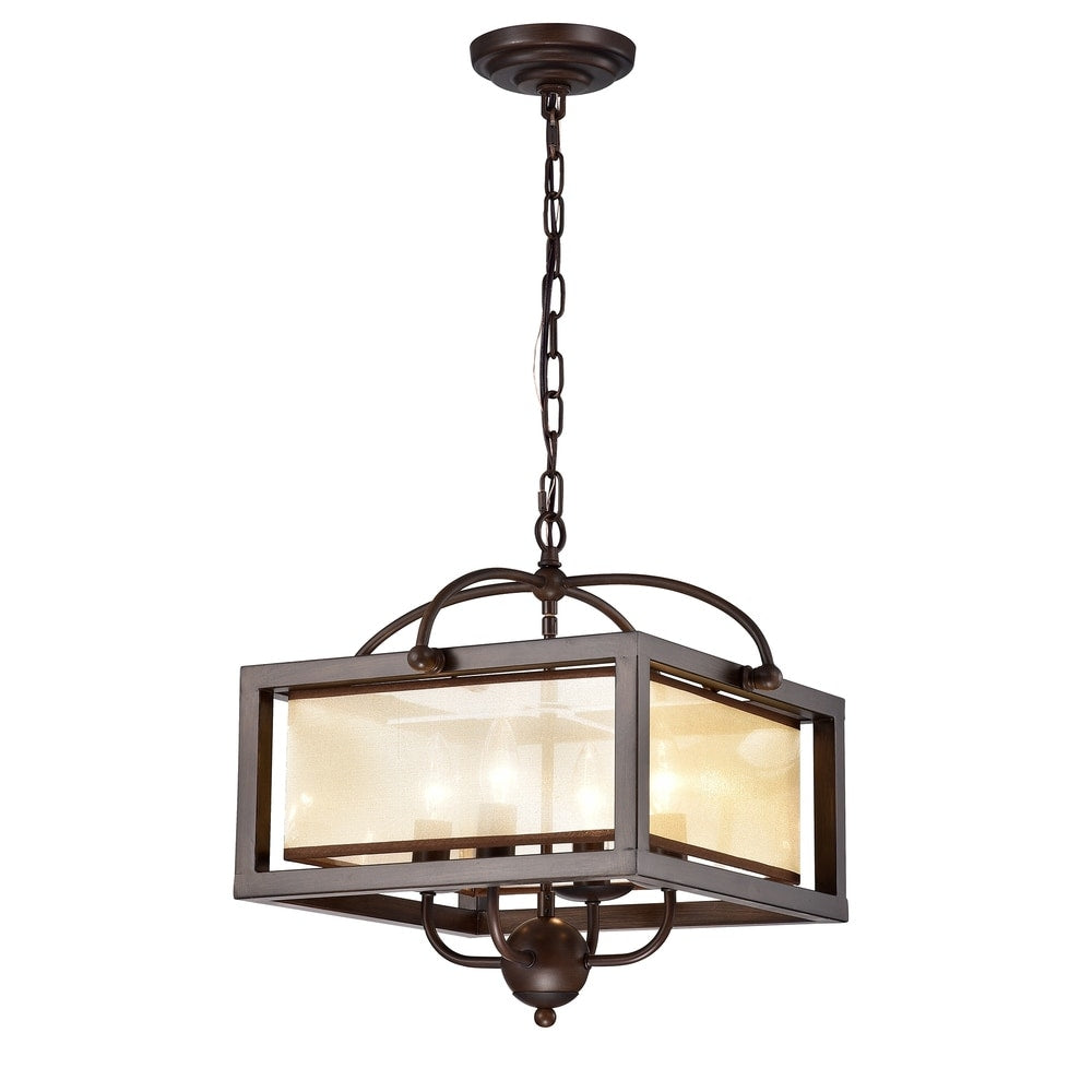 Sipafel Short Faux Wood Grain 4-Light Metal Pendant with Fabric Inner Shade