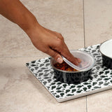 Sit-n-Stay Small Magnetic Non-Slip Pet Tray & Food Bowl Set Gray Fish