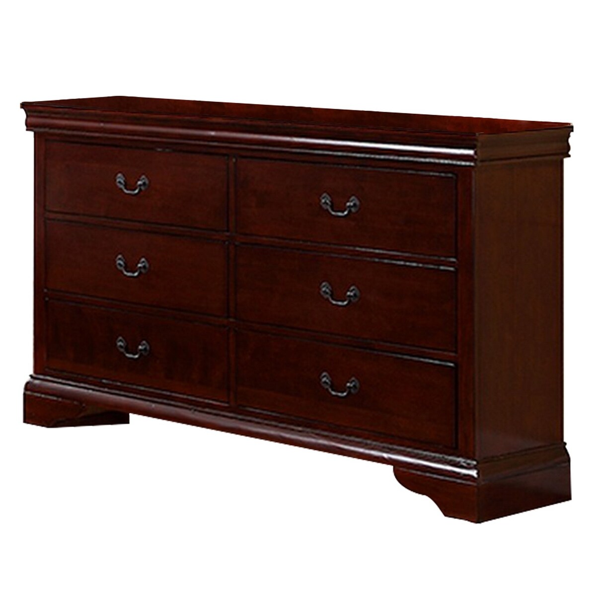 Six Drawers Wooden Dresser with Bracket Feet, Brown