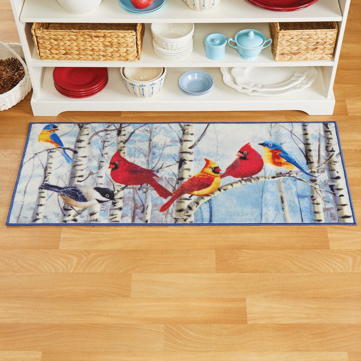 Skid-Resistant Bird Birch Tree Kitchen Runner Rug - 20" x 48"