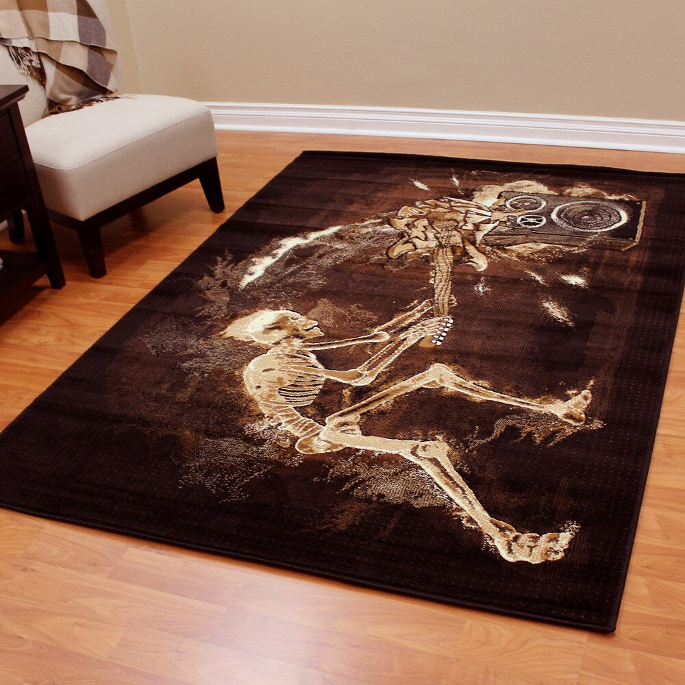 DonnieAnn Skinz Design Skeleton Rock N Roll Black Color Area Rug (5'2.5x7'2.5) - 5'2 X 7'2