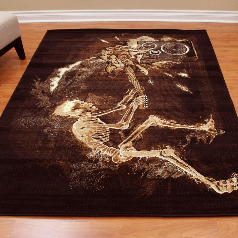 DonnieAnn Skinz Design Skeleton Rock N Roll Black Color Area Rug (5'2.5x7'2.5) - 5'2 X 7'2