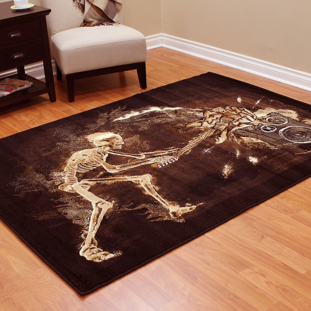 DonnieAnn Skinz Design Skeleton Rock N Roll Black Color Area Rug (5'2.5x7'2.5) - 5'2 X 7'2