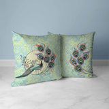 Skyblue And Yellow Paisley Peacock Dreams Faux Suede Throw Pillow Zipper