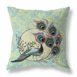 Skyblue And Yellow Paisley Peacock Dreams Faux Suede Throw Pillow Zipper