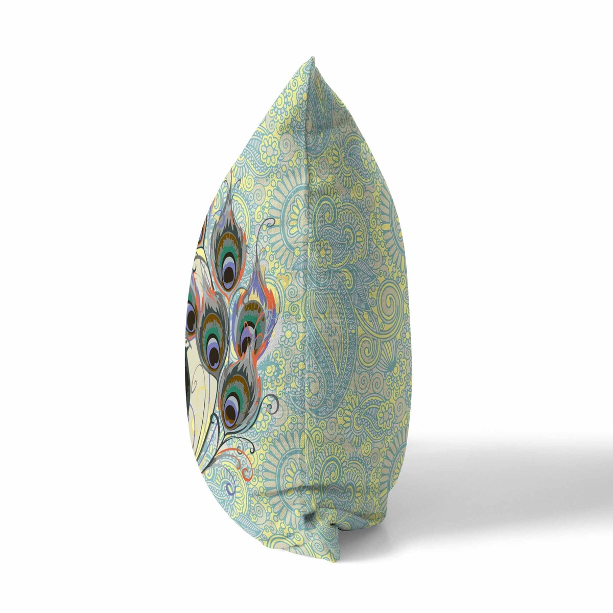 Skyblue And Yellow Paisley Peacock Dreams Faux Suede Throw Pillow Zipper