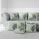 Skyblue And Yellow Paisley Peacock Dreams Faux Suede Throw Pillow Zipper