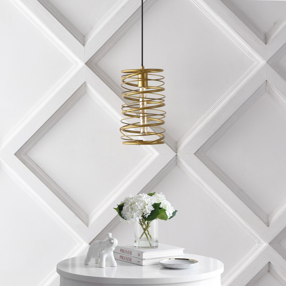 Skylar 7.25" 1-Light Modern Contemporary Iron Spiral LED Pendant, by JONATHAN Y