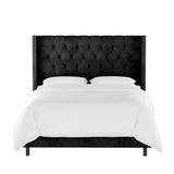 Skyline Furniture Black Velvet Diamond Tufted Wingback Nail Bed