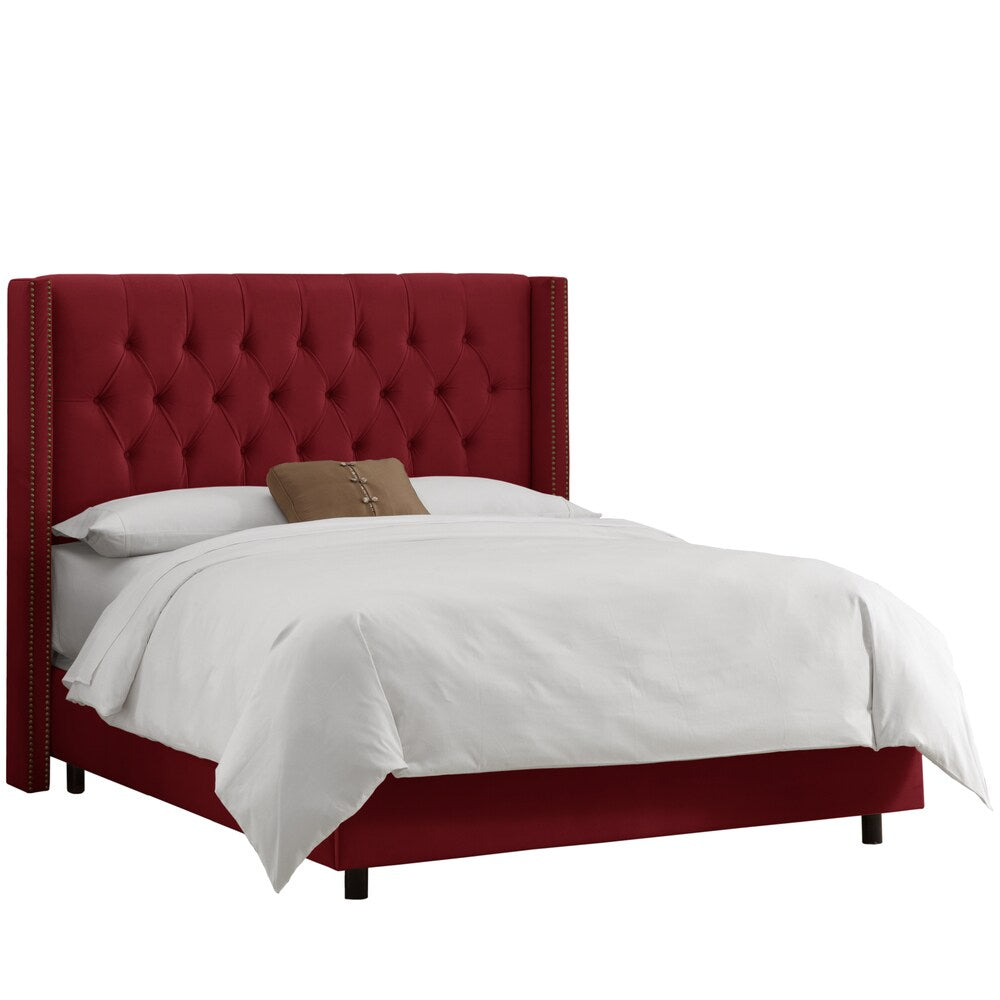 Skyline Furniture Berry Velvet Diamond Tufted Wingback Nail Bed