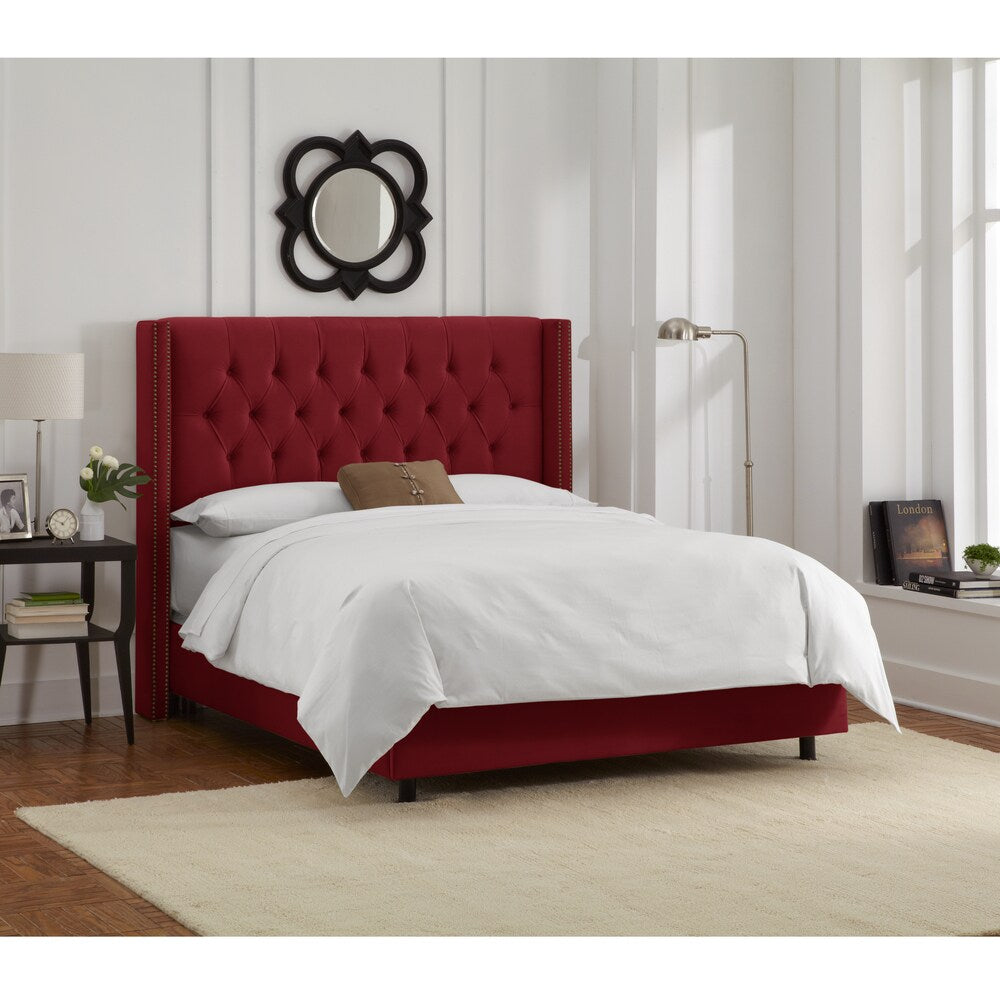 Skyline Furniture Berry Velvet Diamond Tufted Wingback Nail Bed