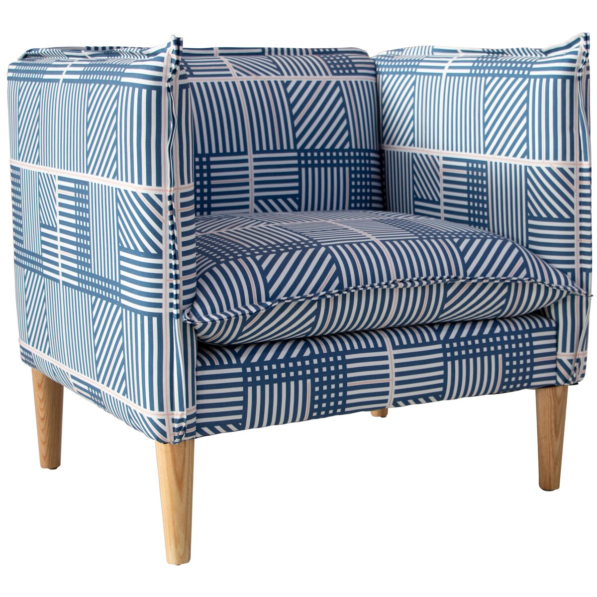 Skyline Furniture French Seam Chair in Framed Stripe Navy Blush - N/A