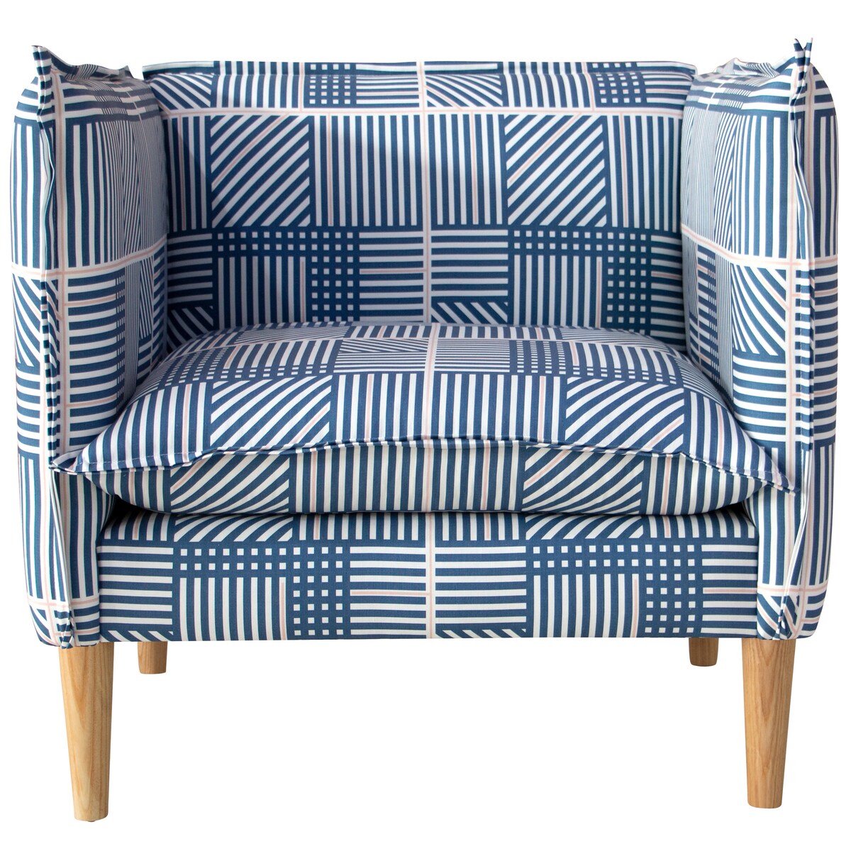 Skyline Furniture French Seam Chair in Framed Stripe Navy Blush - N/A