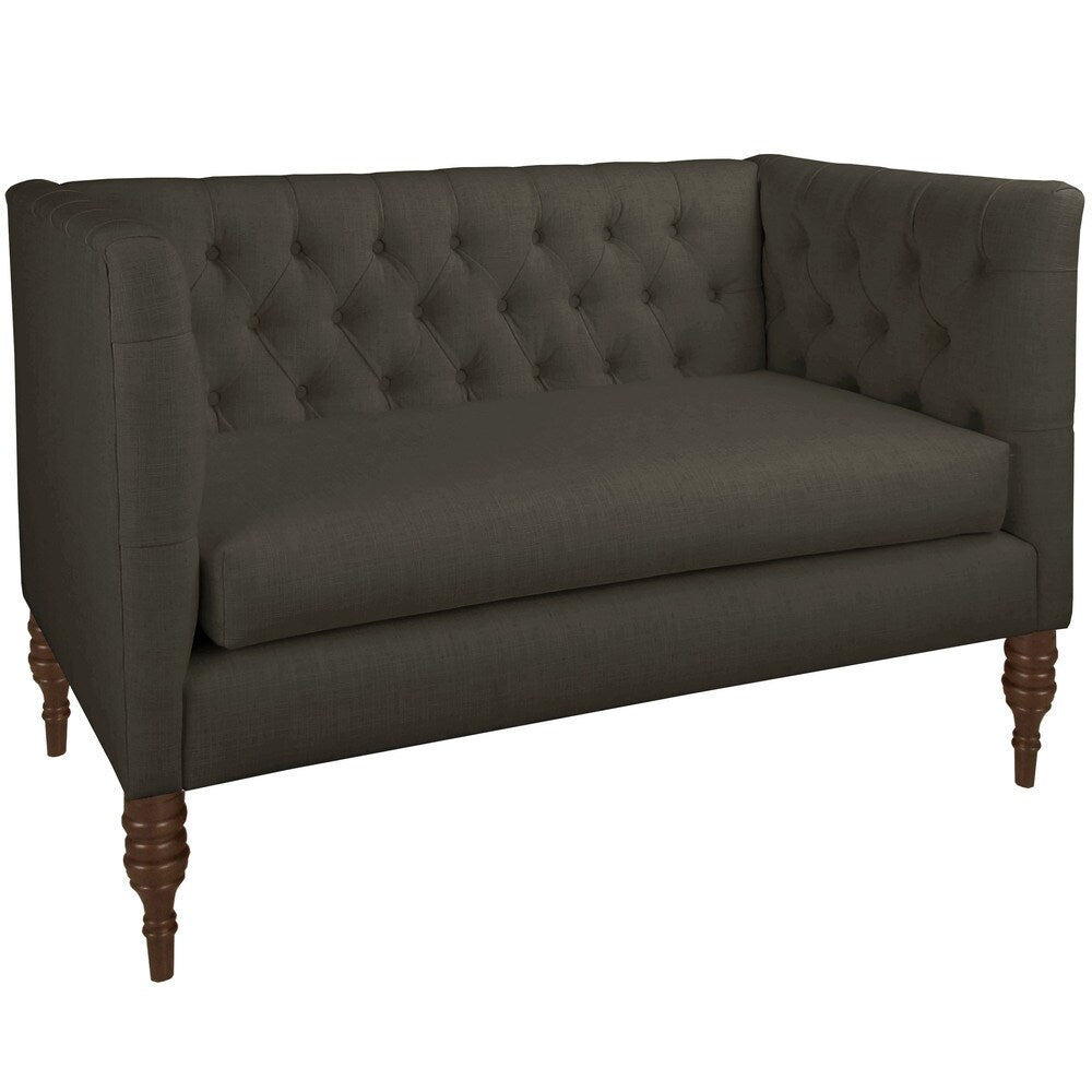 Skyline Linen-Upholstered, Tufted Loveseat with Wooden Legs - N/A