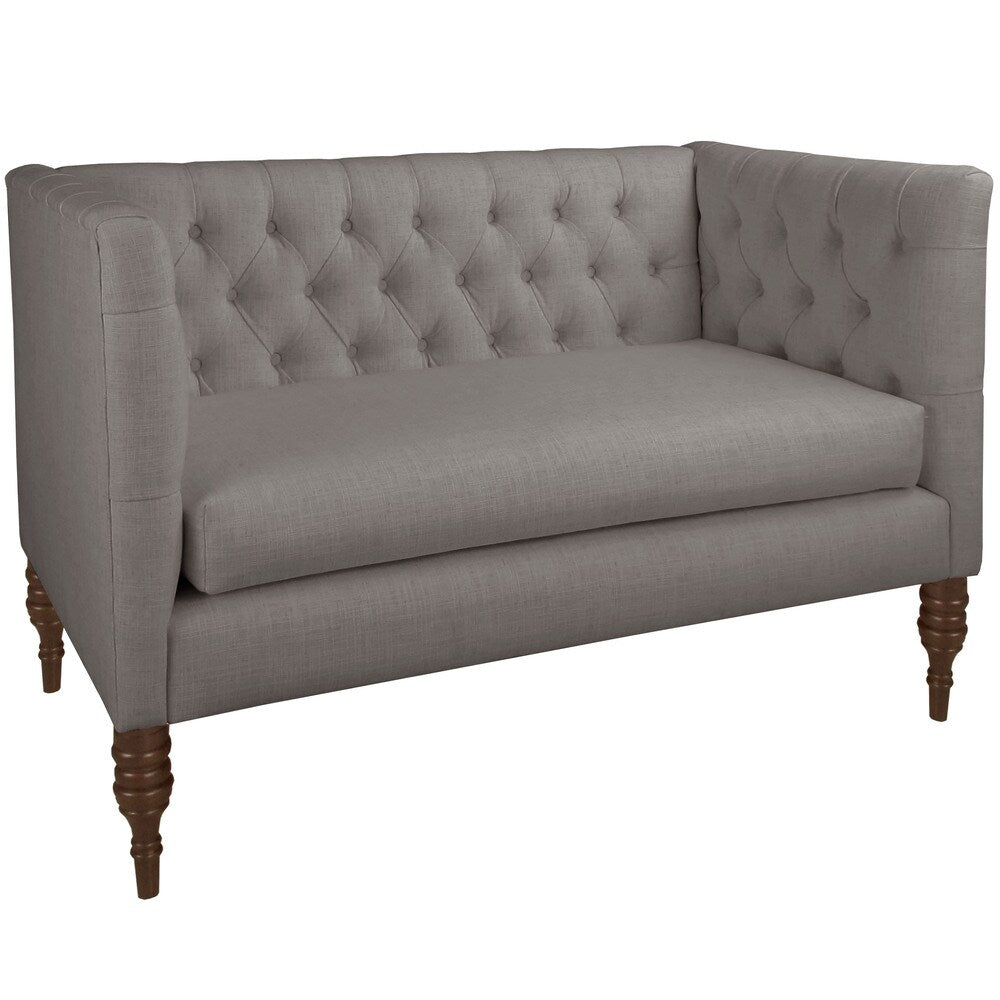 Skyline Linen-Upholstered, Tufted Loveseat with Wooden Legs - N/A