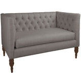 Skyline Linen-Upholstered, Tufted Loveseat with Wooden Legs - N/A