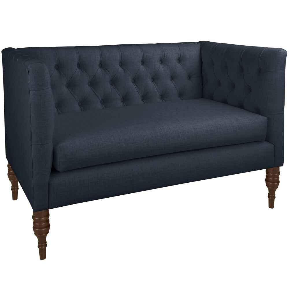 Skyline Linen-Upholstered, Tufted Loveseat with Wooden Legs - N/A
