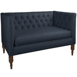 Skyline Linen-Upholstered, Tufted Loveseat with Wooden Legs - N/A