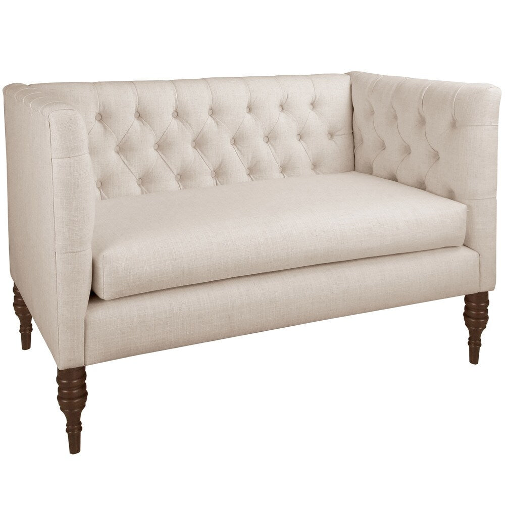 Skyline Linen-Upholstered, Tufted Loveseat with Wooden Legs - N/A