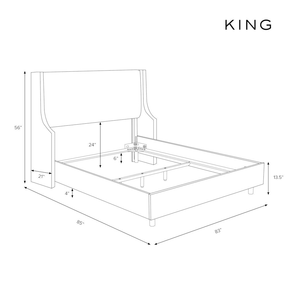 Skyline Furniture Velvet Light Grey Swoop Arm Wingback Bed
