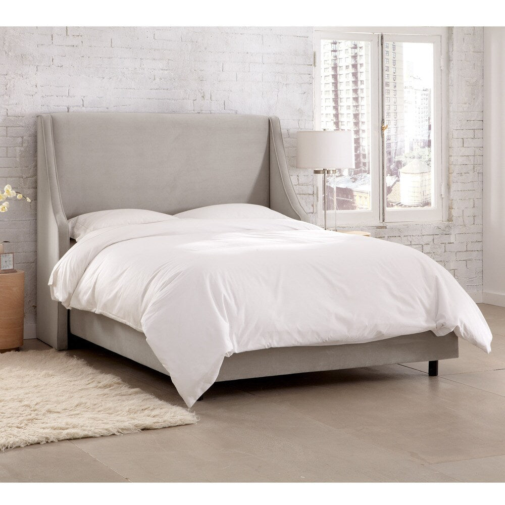 Skyline Furniture Velvet Light Grey Swoop Arm Wingback Bed