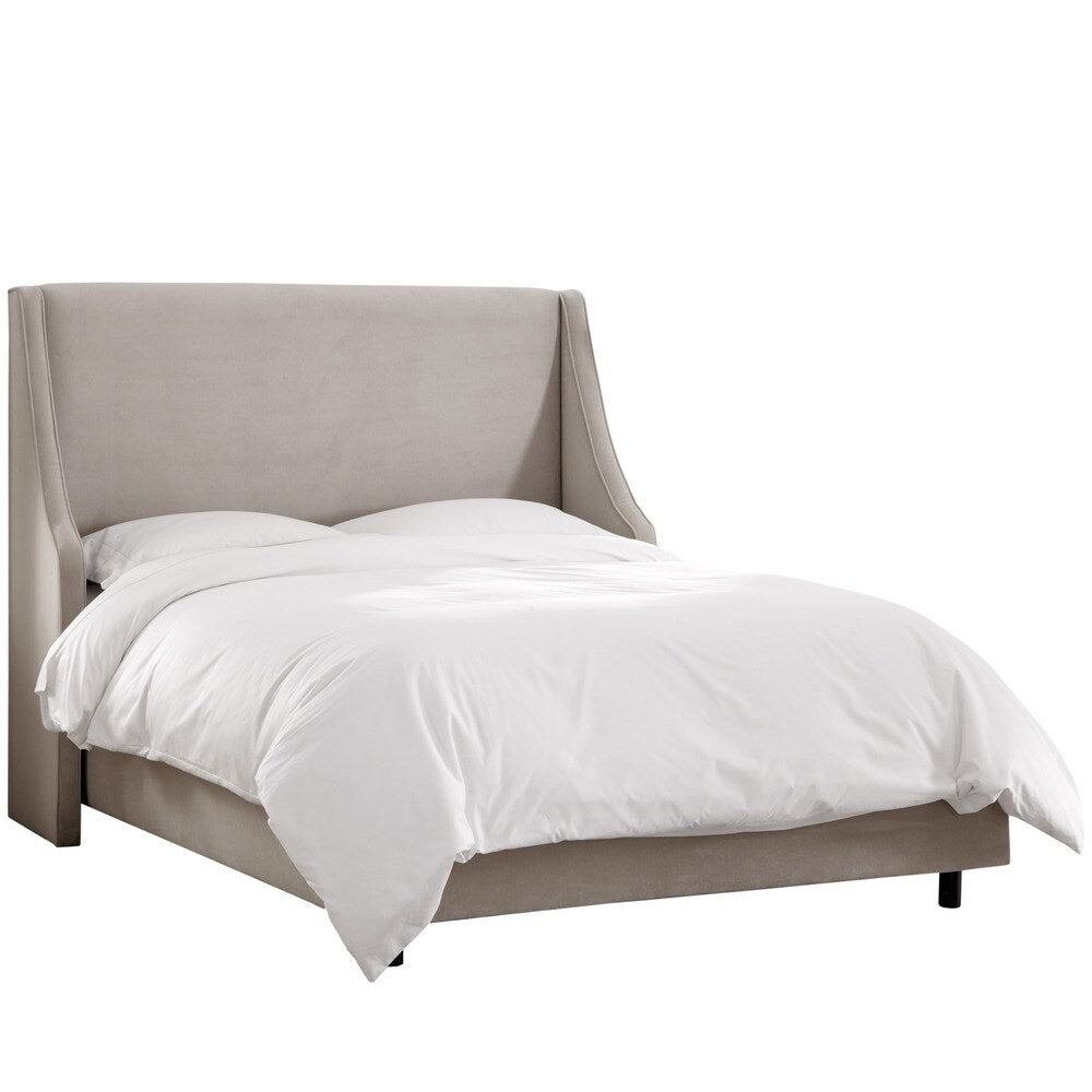 Skyline Furniture Velvet Light Grey Swoop Arm Wingback Bed