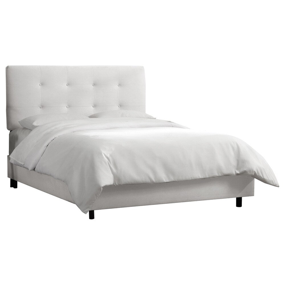 Skyline Furniture White Velvet Tufted Bed