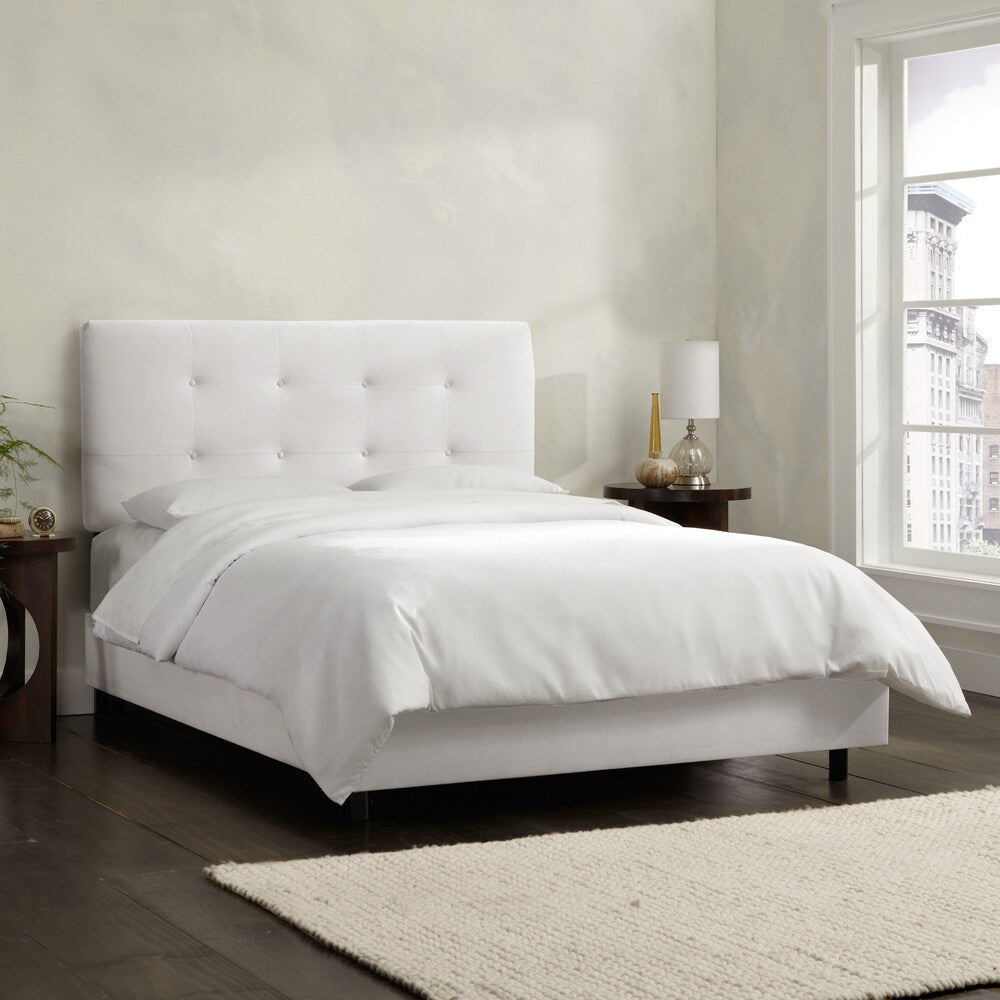 Skyline Furniture White Velvet Tufted Bed