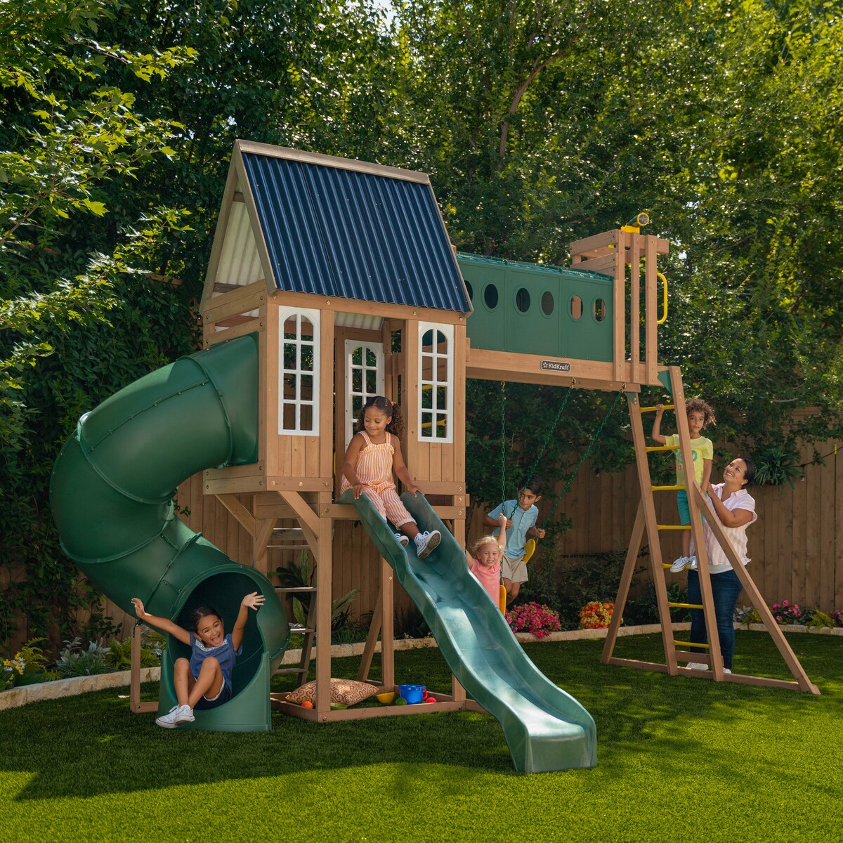 Skyway Resort Wooden Outdoor Swing Set / Playset