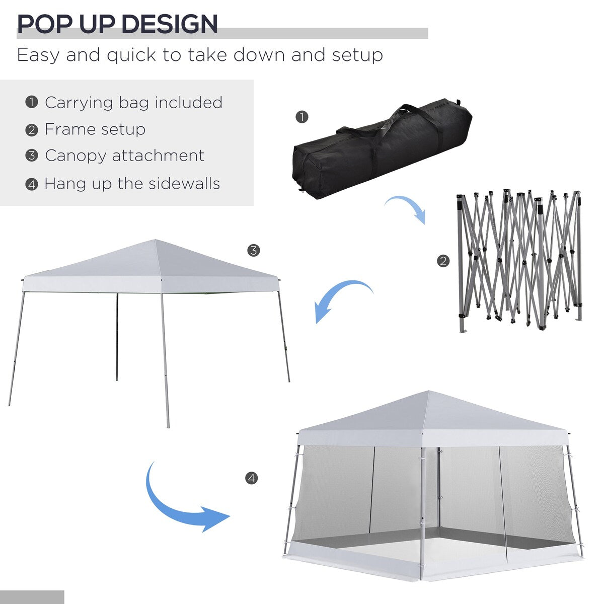 Slant Leg Pop Up Canopy Tent with Netting and Carry Bag