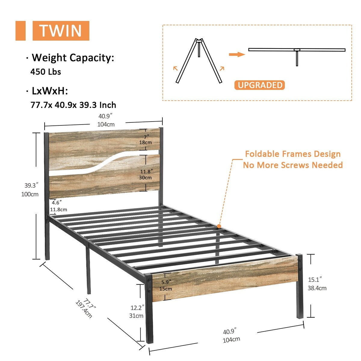 Javlergo Twin/Full/Queen Platform Bed Frame with Wooden Headboard, No Box Spring Needed, Slate