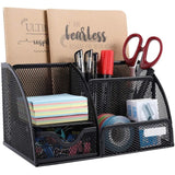Homeroots Sleek Matte Black 6 Compartment Desk Organizer - 8.7" x 5.5" x 5"