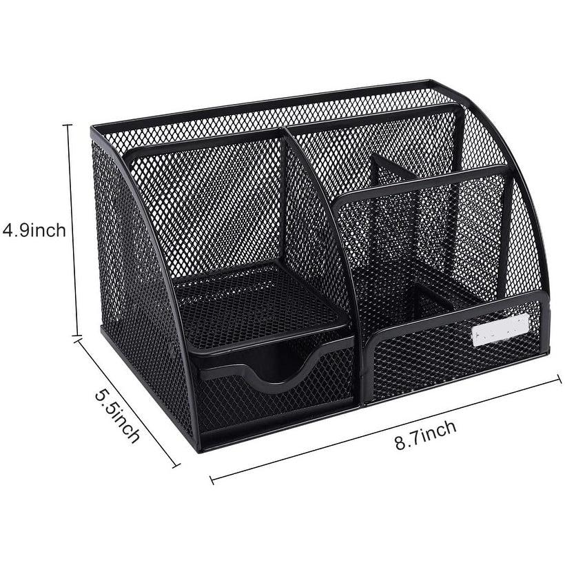 Homeroots Sleek Matte Black 6 Compartment Desk Organizer - 8.7" x 5.5" x 5"
