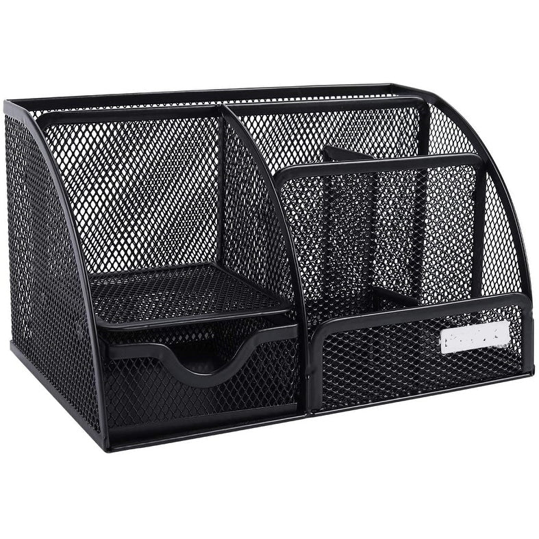 Homeroots Sleek Matte Black 6 Compartment Desk Organizer - 8.7" x 5.5" x 5"