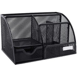 Homeroots Sleek Matte Black 6 Compartment Desk Organizer - 8.7" x 5.5" x 5"
