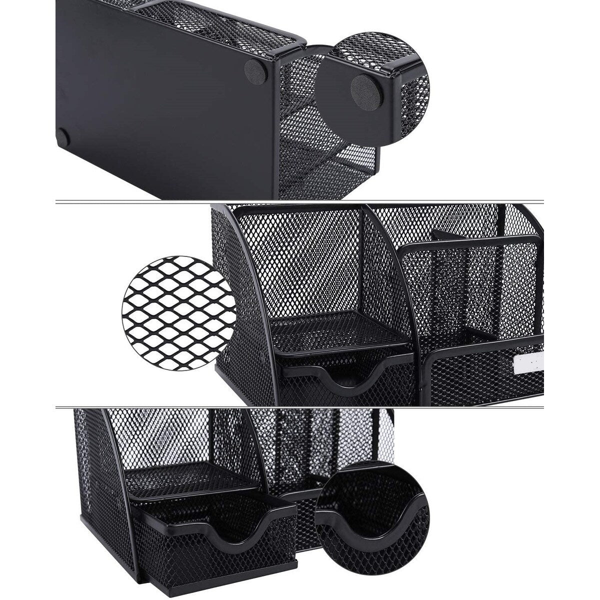 Homeroots Sleek Matte Black 6 Compartment Desk Organizer - 8.7" x 5.5" x 5"
