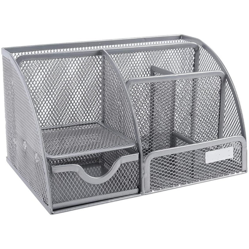 Homeroots Sleek Matte Black 6 Compartment Desk Organizer - 8.7" x 5.5" x 5"
