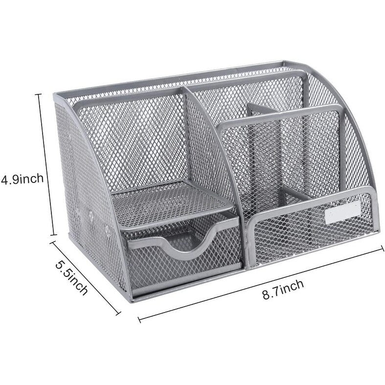 Homeroots Sleek Matte Black 6 Compartment Desk Organizer - 8.7" x 5.5" x 5"
