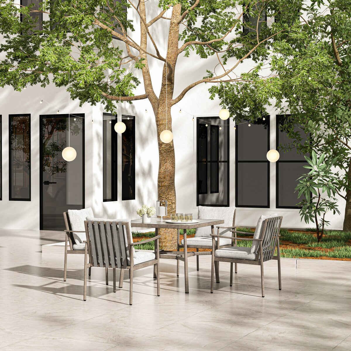 SleekLine 4 - Person Outdoor Aluminum Rectangular Dining Set with Cushions