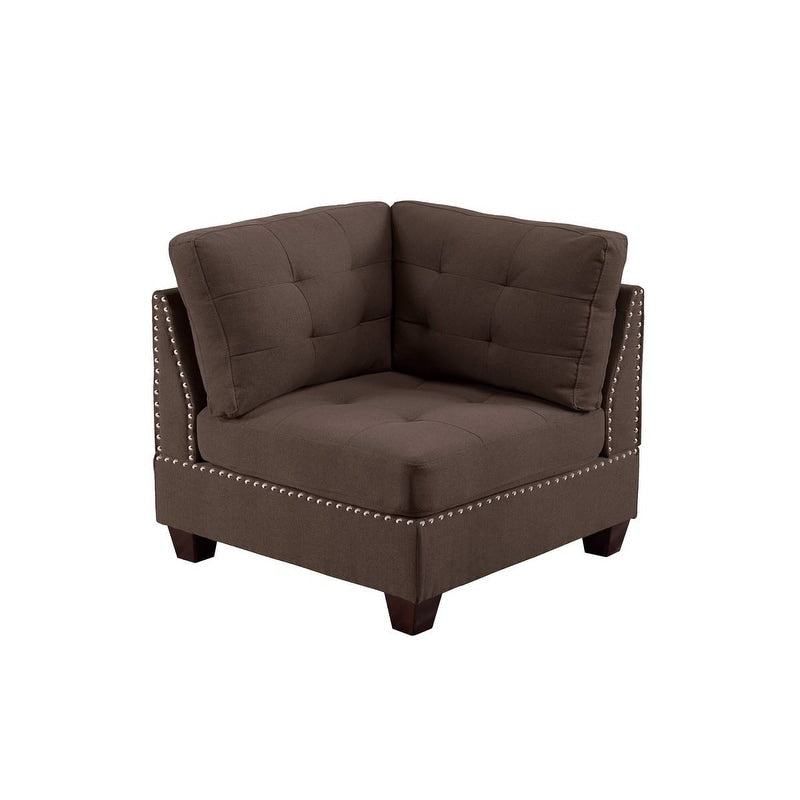 Sleeper Sofa 6pc Set Living Room Furniture Corner L-Sectional Black Coffee Linen Like Fabric Tufted Nail Sofa, Ottoman
