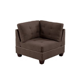 Sleeper Sofa 6pc Set Living Room Furniture Corner L-Sectional Black Coffee Linen Like Fabric Tufted Nail Sofa, Ottoman