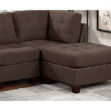 Sleeper Sofa 6pc Set Living Room Furniture Corner L-Sectional Black Coffee Linen Like Fabric Tufted Nail Sofa, Ottoman
