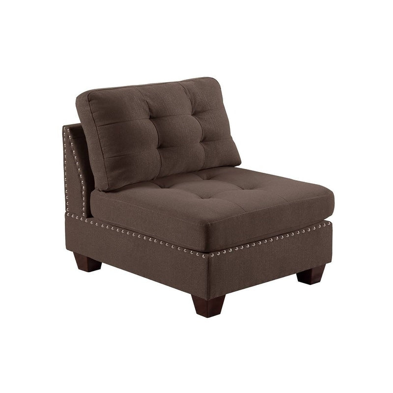 Sleeper Sofa 6pc Set Living Room Furniture Corner L-Sectional Black Coffee Linen Like Fabric Tufted Nail Sofa, Ottoman