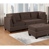 Sleeper Sofa 6pc Set Living Room Furniture Corner L-Sectional Black Coffee Linen Like Fabric Tufted Nail Sofa, Ottoman
